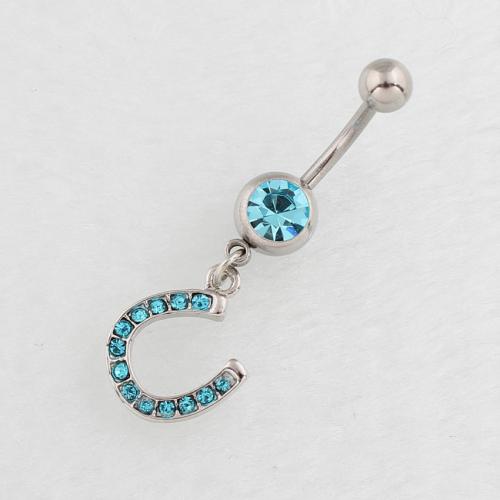 Stainless Steel Belly Ring, 316 Stainless Steel, with Zinc Alloy, silver color plated, fashion jewelry & for woman & with rhinestone 