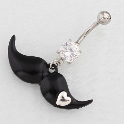 Stainless Steel Belly Ring, 316 Stainless Steel, with Cubic Zirconia & Zinc Alloy, silver color plated, fashion jewelry & for woman & enamel 