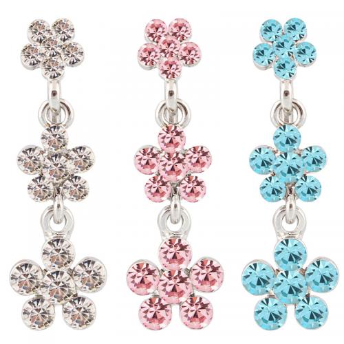 Stainless Steel Belly Ring, 316 Stainless Steel, with Zinc Alloy, Flower, silver color plated, fashion jewelry & for woman & with rhinestone 