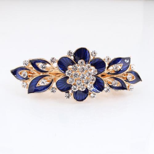 Hair Snap Clips, Zinc Alloy, Flower, gold color plated, fashion jewelry & for woman & enamel & with rhinestone 