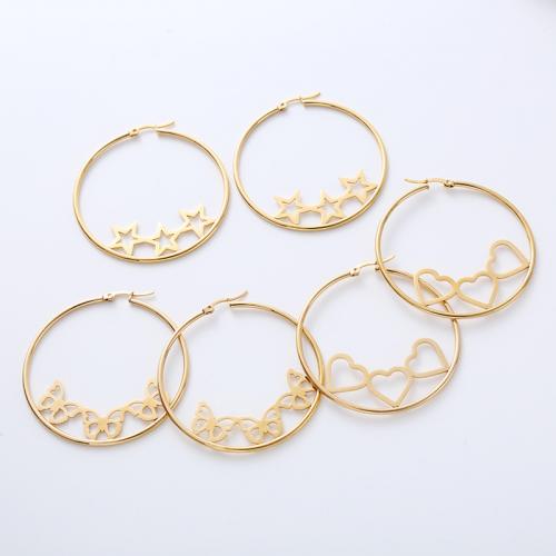 Stainless Steel Hoop Earring, 304 Stainless Steel, 18K gold plated, fashion jewelry & for woman, golden, inner diameter 50mm,outside diameter 54mm,diameter of wire 2mm 