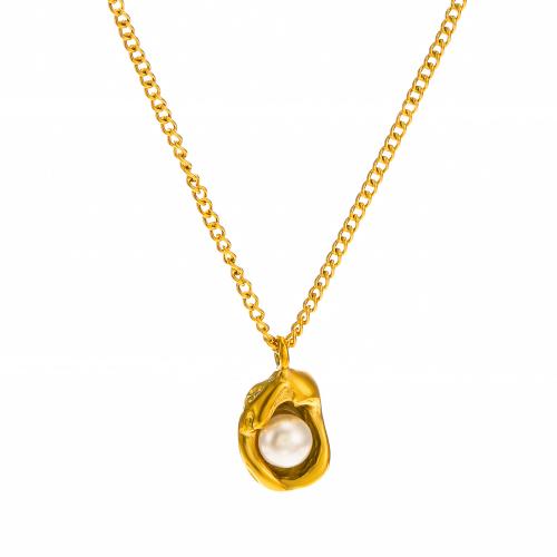 Edelstahl Schmuck Halskette, 304 Edelstahl, mit Kunststoff Perlen, mit Verlängerungskettchen von 5cm, 18K vergoldet, Modeschmuck & für Frau, goldfarben, 12mm, Länge:ca. 42 cm, verkauft von Strang