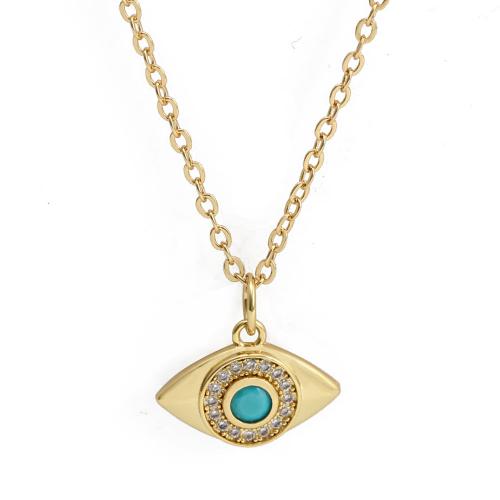Evil Eye Jewelry Necklace, Brass, gold color plated, fashion jewelry & micro pave cubic zirconia & for woman 