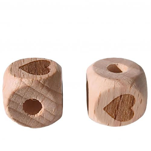 Original Wood Beads, Beech Wood, Cube, Carved, DIY Approx 4mm 