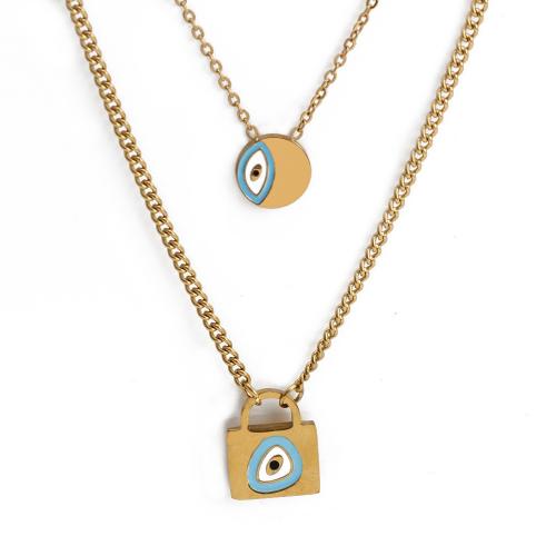 Evil Eye Jewelry Necklace, 304 Stainless Steel, Vacuum Ion Plating, fashion jewelry & for woman & enamel 