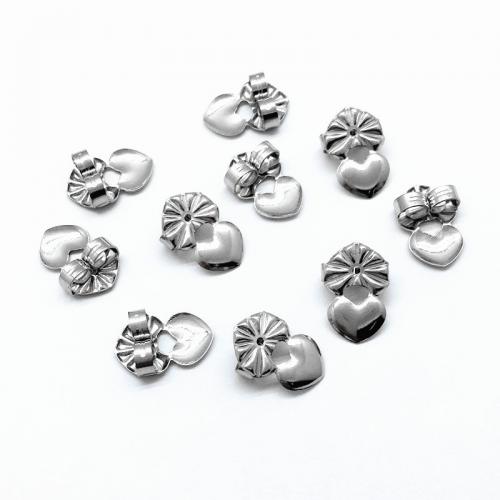 Stainless Steel Ear Nut Component, 304 Stainless Steel, Heart, plated, DIY, silver color 