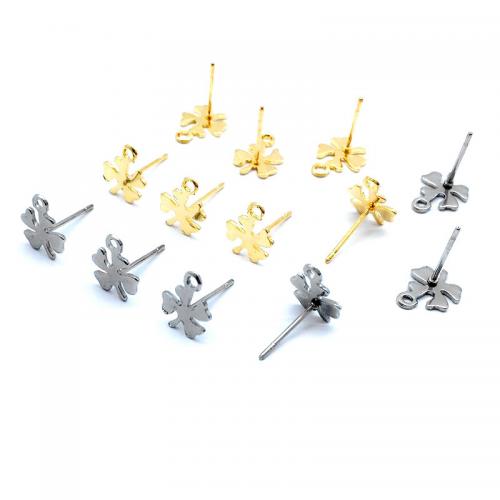 Stainless Steel Earring Stud Component, 304 Stainless Steel, Four Leaf Clover, plated, DIY Approx 1.3mm 