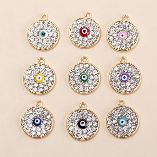 Zinc Alloy Evil Eye Pendant, Round, gold color plated, DIY & enamel & with rhinestone, mixed colors Approx 