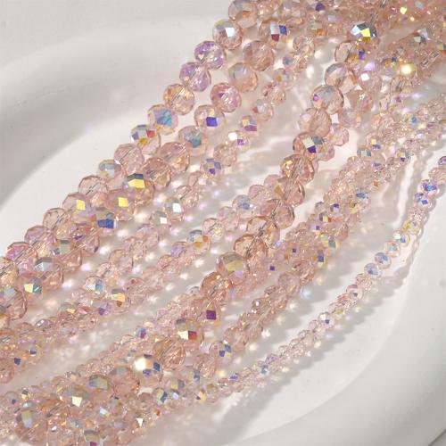 Mode Kristall Perlen, flache Runde, DIY & verschiedene Größen vorhanden & facettierte, hellrosa, verkauft von Strang