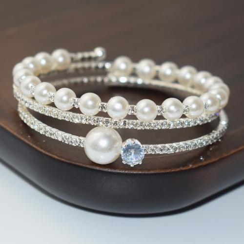 Zinc Alloy Cuff Bangle, with Plastic Pearl & micro pave cubic zirconia & for woman & with rhinestone .5cm 