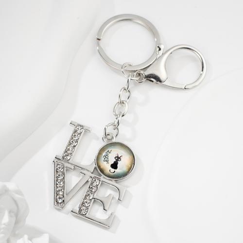 Fashion Time Gem Keychain Key Ring, Zinc Alloy, with Glass, multifunctional & Unisex & with rhinestone 