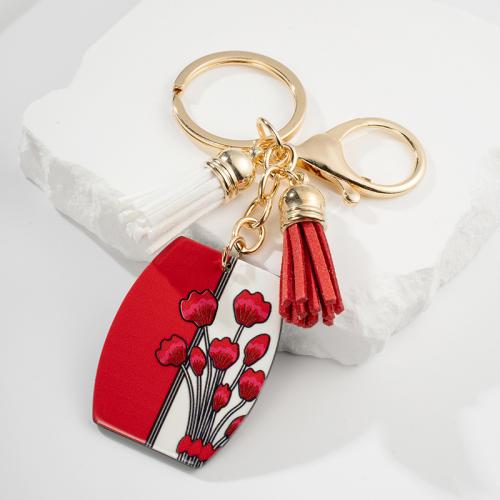 Acrylic Key Chain, Zinc Alloy, with PU Leather & Acrylic, printing, multifunctional & for woman 