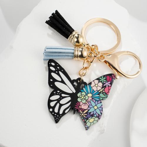 Acrylic Key Chain, Zinc Alloy, with PU Leather & Acrylic, Butterfly, printing, multifunctional & for woman 
