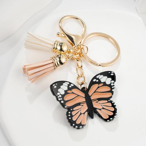 Acrylic Key Chain, Zinc Alloy, with PU Leather & Acrylic, Butterfly, printing, multifunctional & Unisex 