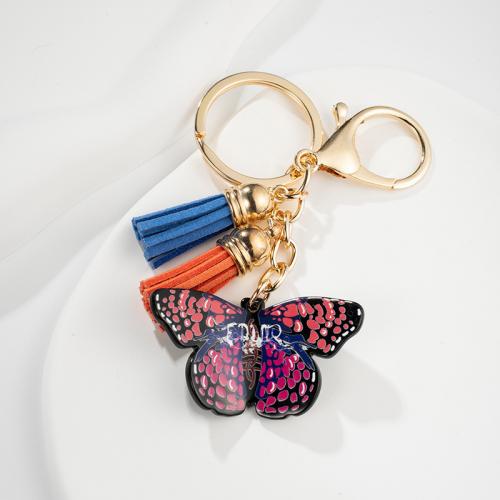 Zinc Alloy Key Clasp, with PU Leather & Acrylic, Butterfly, printing, multifunctional & Unisex 