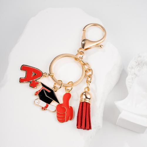 Enamel Zinc Alloy Key Chain, with PU Leather, multifunctional & Unisex, red 