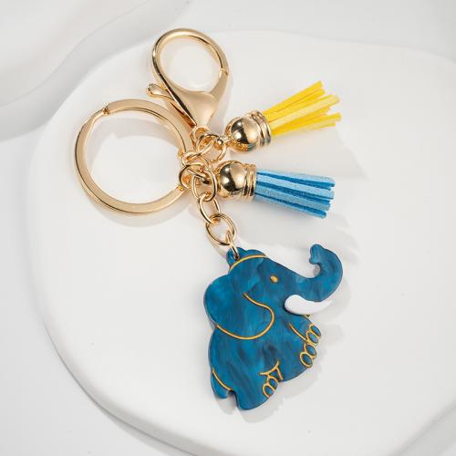 Porte-clés acrylique, alliage de zinc, avec cuir PU & Acrylique, éléphant, Placage de couleur d'or, multifonctionnel & unisexe Vendu par PC