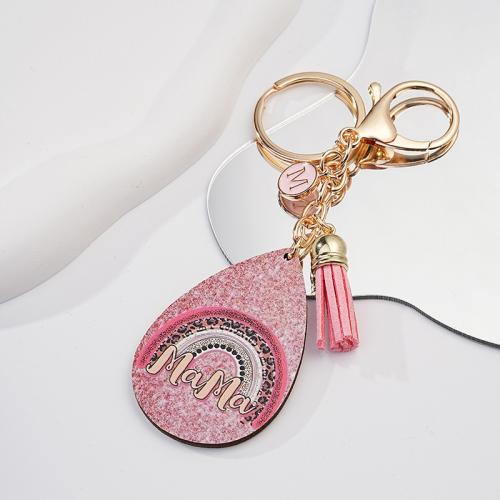 Acrylic Key Chain, Zinc Alloy, with PU Leather & Acrylic, multifunctional & for woman & enamel, pink 