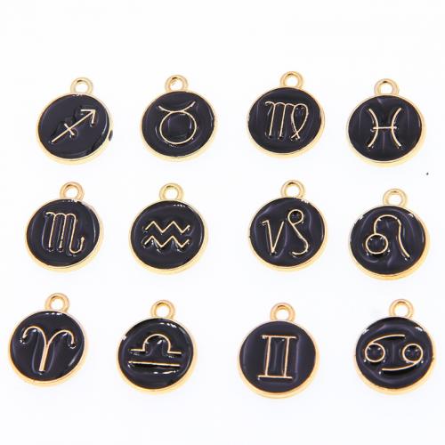 Zinc Alloy Constellation Pendant, Flat Round, plated, Zodiac symbols jewelry & mixed pattern & DIY & enamel 