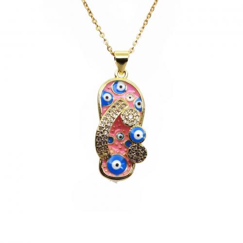 Evil Eye Jewelry Necklace, Brass, Shoes, gold color plated, micro pave cubic zirconia & enamel, purple Approx 45 cm 