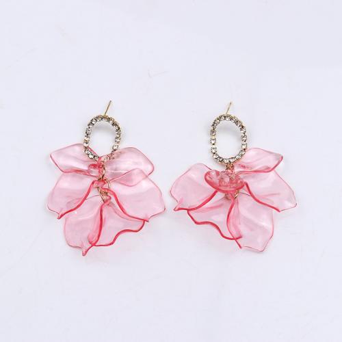Acrylic Drop Earring, petals, painted, fashion jewelry & for woman & with rhinestone 