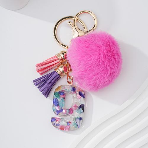 Fur Plush Key Chain, Zinc Alloy, with PU Leather & Resin, Number, Unisex pink 