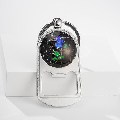 Mode-Zeit-Edelstein Keychain, Zinklegierung, mit Glas, Multifunktions & verschiedene Muster für Wahl, 87x30mm, verkauft von PC