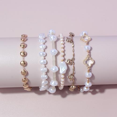 Plastic Pearl Bracelets, Zinc Alloy, with Plastic Pearl, with 5.5cm extender chain, plated, fashion jewelry & for woman Approx 20 cm 