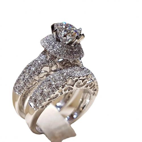 Brass Finger Ring, platinum color plated, Double Layer & micro pave cubic zirconia & for woman, US Ring 