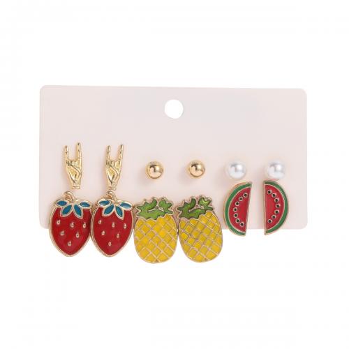 Zinc Alloy Earring Set, with Plastic Pearl, plated & for woman & enamel & with rhinestone, earring length 10-30mm 