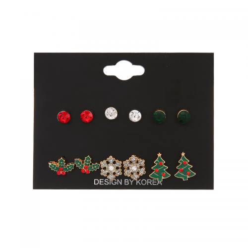 Zinklegierung Ohrring-Set, plattiert, Weihnachtsschmuck & für Frau & Emaille & mit Strass, earring length 10-20mm, verkauft von setzen