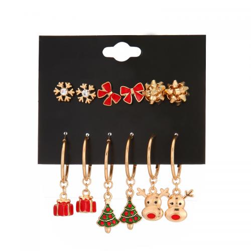 Zinklegierung Ohrring-Set, plattiert, Weihnachtsschmuck & für Frau & Emaille & mit Strass, earring length 10-40mm, verkauft von setzen