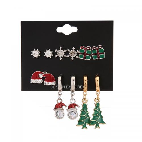 aleación de zinc Aretes, chapado, Joyas de Navidad & para mujer & esmalte & con diamantes de imitación, earring length 10-40mm, Vendido por Set