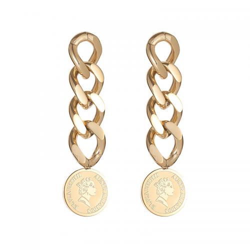 Titanium Steel Drop Earring, 14K gold plated, for woman & hollow, 40mm 