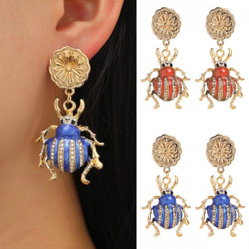 Enamel Zinc Alloy Drop Earring, Insect, gold color plated, fashion jewelry & for woman & with rhinestone 