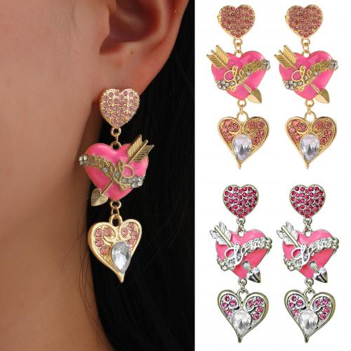 Enamel Zinc Alloy Drop Earring, Heart, plated, fashion jewelry & for woman & with rhinestone 