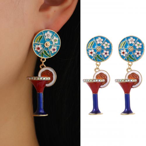 Enamel Zinc Alloy Drop Earring, Cup, gold color plated, fashion jewelry & for woman & with rhinestone, mixed colors 