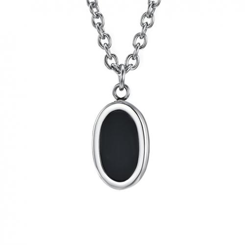 Titanium Steel Jewelry Necklace, with 5cm extender chain, Flat Oval, polished, fashion jewelry & Unisex & epoxy gel, black Approx 60 cm 