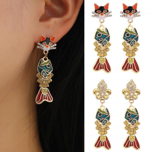 Enamel Zinc Alloy Drop Earring, Fish, gold color plated, fashion jewelry & for woman & with rhinestone 