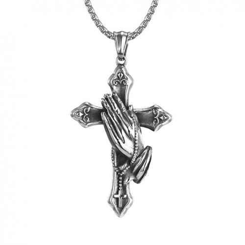 Titanium Steel Jewelry Necklace, Cross, Antique finish, vintage & fashion jewelry & for man, original color Approx 60 cm 