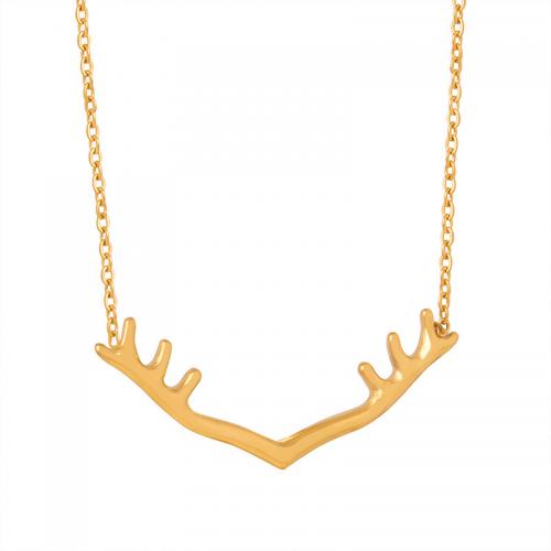 Titanium Steel Jewelry Necklace, with 5cm extender chain, Antlers, 18K gold plated, fashion jewelry & for woman, golden Approx 40 cm 
