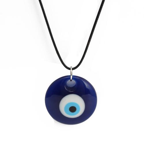 Evil Eye Jewelry Necklace, Plastic, with leather cord, with 5cm extender chain, Flat Round, fashion jewelry & Unisex & evil eye pattern 40mm cm 
