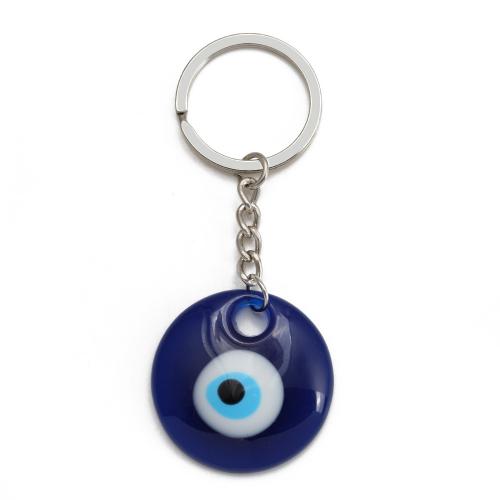 Evil Eye Key Chain, Zinc Alloy, with Plastic, Flat Round, Unisex & evil eye pattern & enamel overall length 85mm,evil eye 30mm 