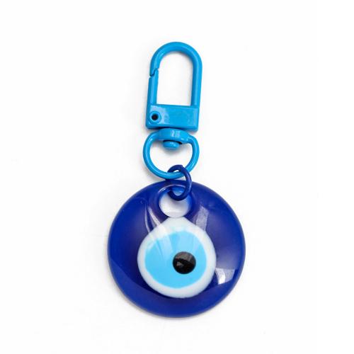 Evil Eye Key Chain, Zinc Alloy, with Plastic, Flat Round, stoving varnish, Unisex & evil eye pattern & enamel overall length 63mm,eveil eye 30mm 