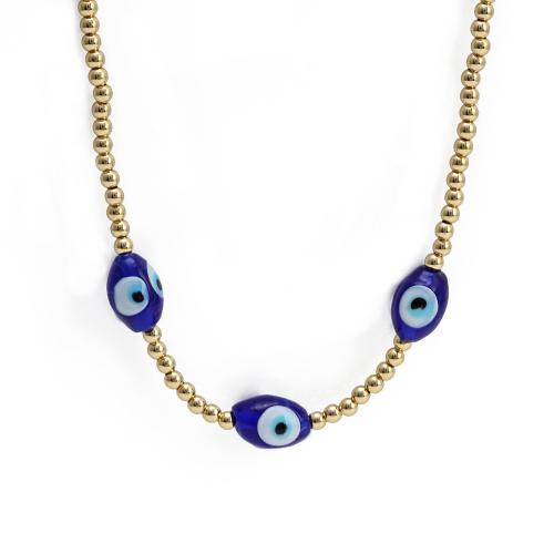 Evil Eye Jewelry Necklace, Brass, with Freshwater Pearl & Lampwork, gold color plated, fashion jewelry & evil eye pattern & for woman & enamel 