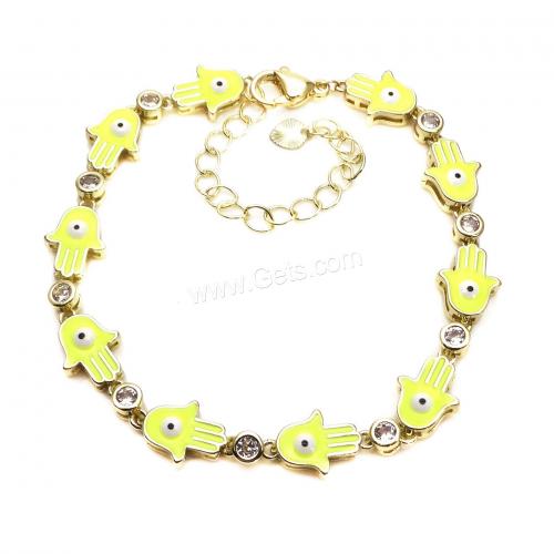Evil Eye Jewelry Bracelet, Brass, with 7CM extender chain, gold color plated, DIY & micro pave cubic zirconia & enamel Approx 19 cm 