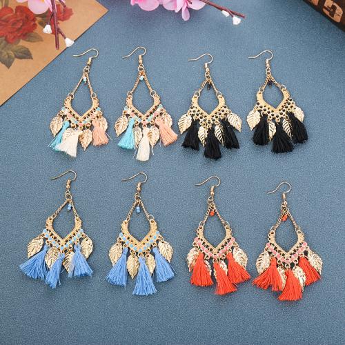Fashion Tassel Earring, Zinc Alloy, with Cotton Thread, plated, fashion jewelry & for woman 