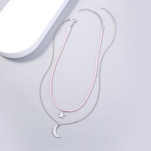 Glas Samenkorne Halskette, Messing, mit Seedbead, plattiert, Doppelschicht & Modeschmuck & für Frau, Länge:ca. 38 cm, ca. 48 cm, verkauft von PC