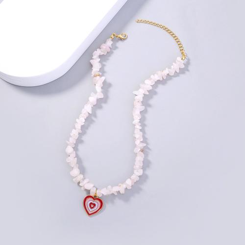 Gemstone Necklaces, Brass, with Natural Stone, Heart, plated, fashion jewelry & for woman & enamel, pink x18mm Approx 38 cm 