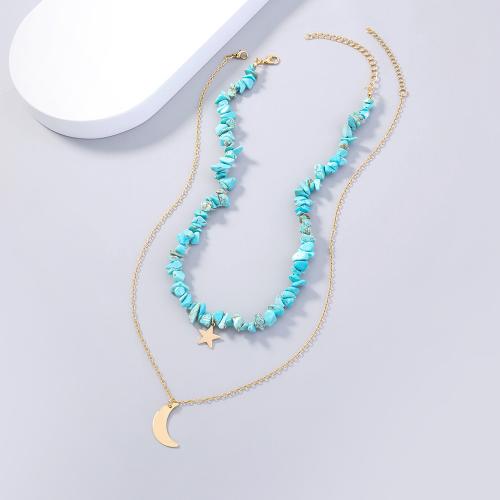 Turquoise Jewelry Necklace, Brass, with turquoise, plated, Double Layer & fashion jewelry & for woman Approx 38 cm, Approx 48 cm 